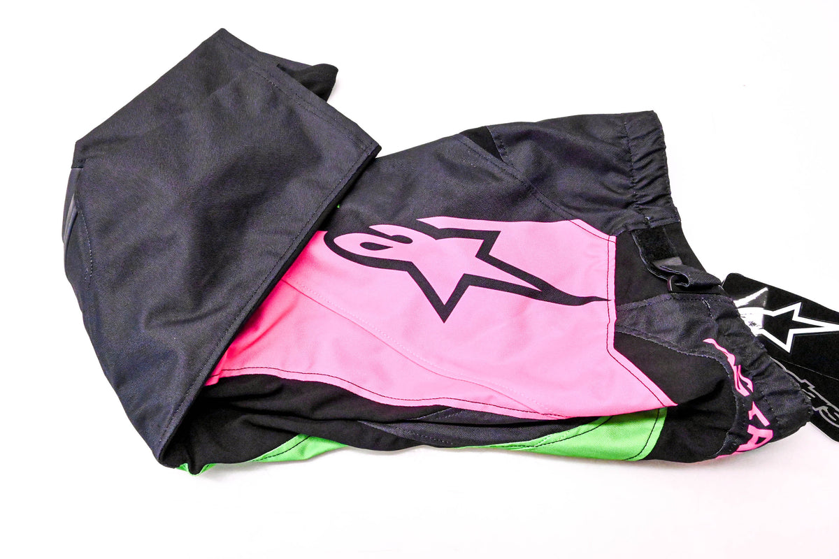 Alpinestars 3742122, 482-975826 Youth Racer Compass Pants Black Neon Green Fluorescent Pink Size 26 NOS