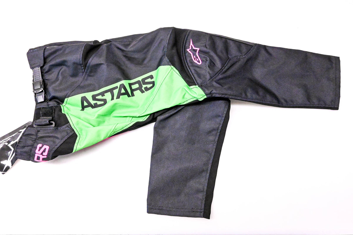 Alpinestars 3742122, 482-975826 Youth Racer Compass Pants Black Neon Green Fluorescent Pink Size 26 NOS