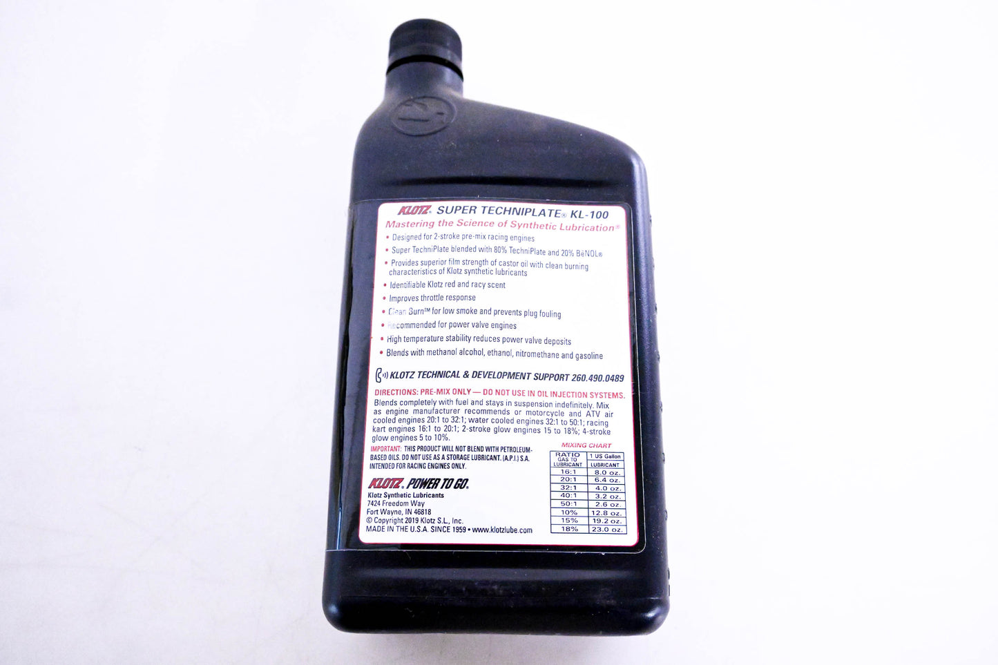 Klotz KL-100 2 Stroke Super Techniplate Pre-Mix Lubricant Oil 1 Quart NOS