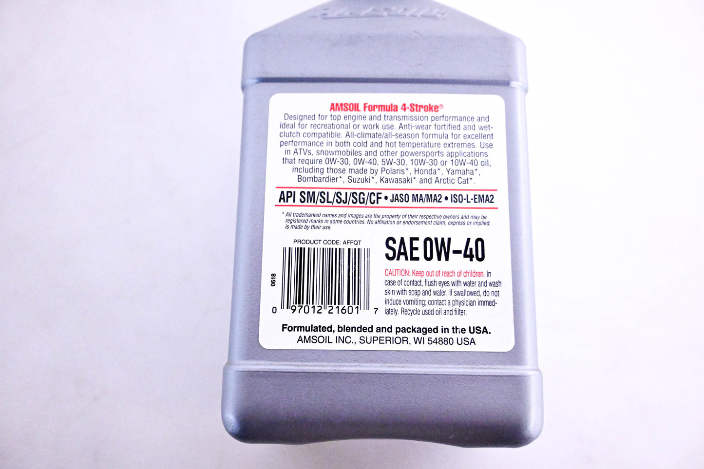 Amsoil AFFQT, 097012216017 Synthetic 4-Stroke Motor Oil 0W-40 1 Quart NOS