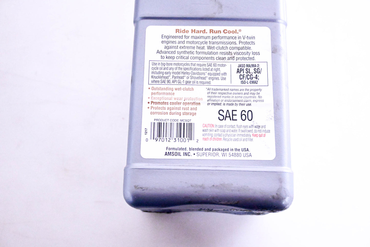 Amsoil MCSQT, 097012310012 Synthetic V-Twin Motorcycle Oil 1 Quart NOS