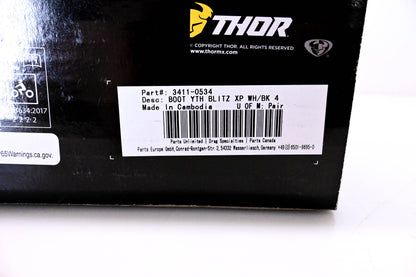 Thor 3411-0534 Blitz Youth Boots Size 4 NOS