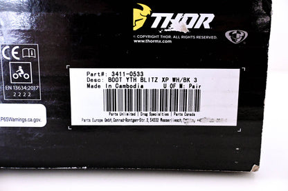 Thor 3411-0533 Blitz Youth Boots Size 3 NOS