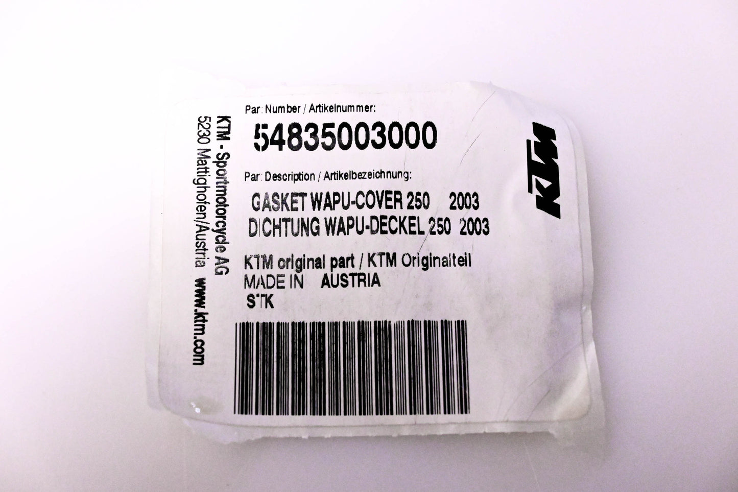New OEM KTM 54835003000 Cover Gasket NOS