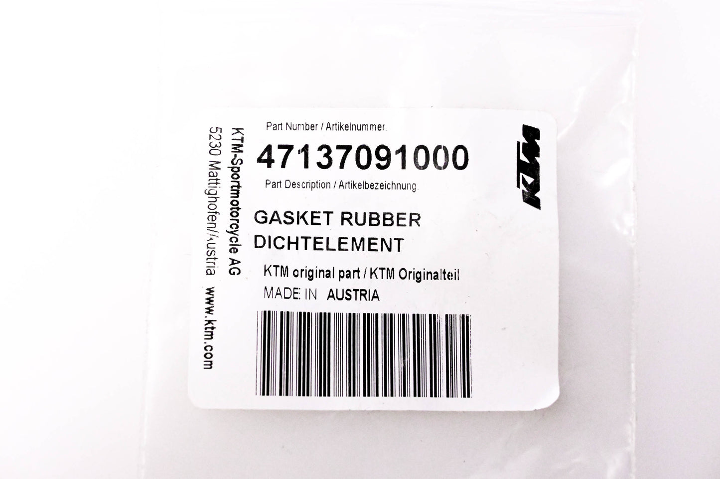 New OEM KTM 47137091000 Rubber Gasket NOS