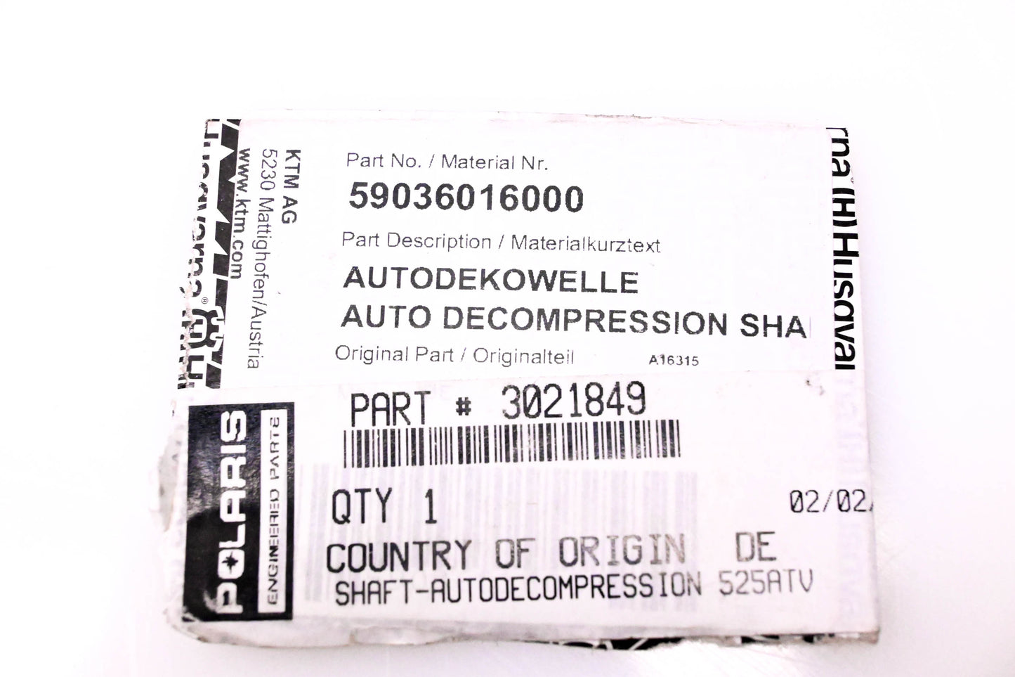 New OEM Polaris 3021849, 59036016000 Decompression Shaft NOS