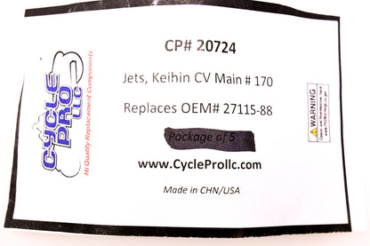 Cycle Pro 20724, DS-289323, 27115-88 Keihin Main Jet #170 NOS