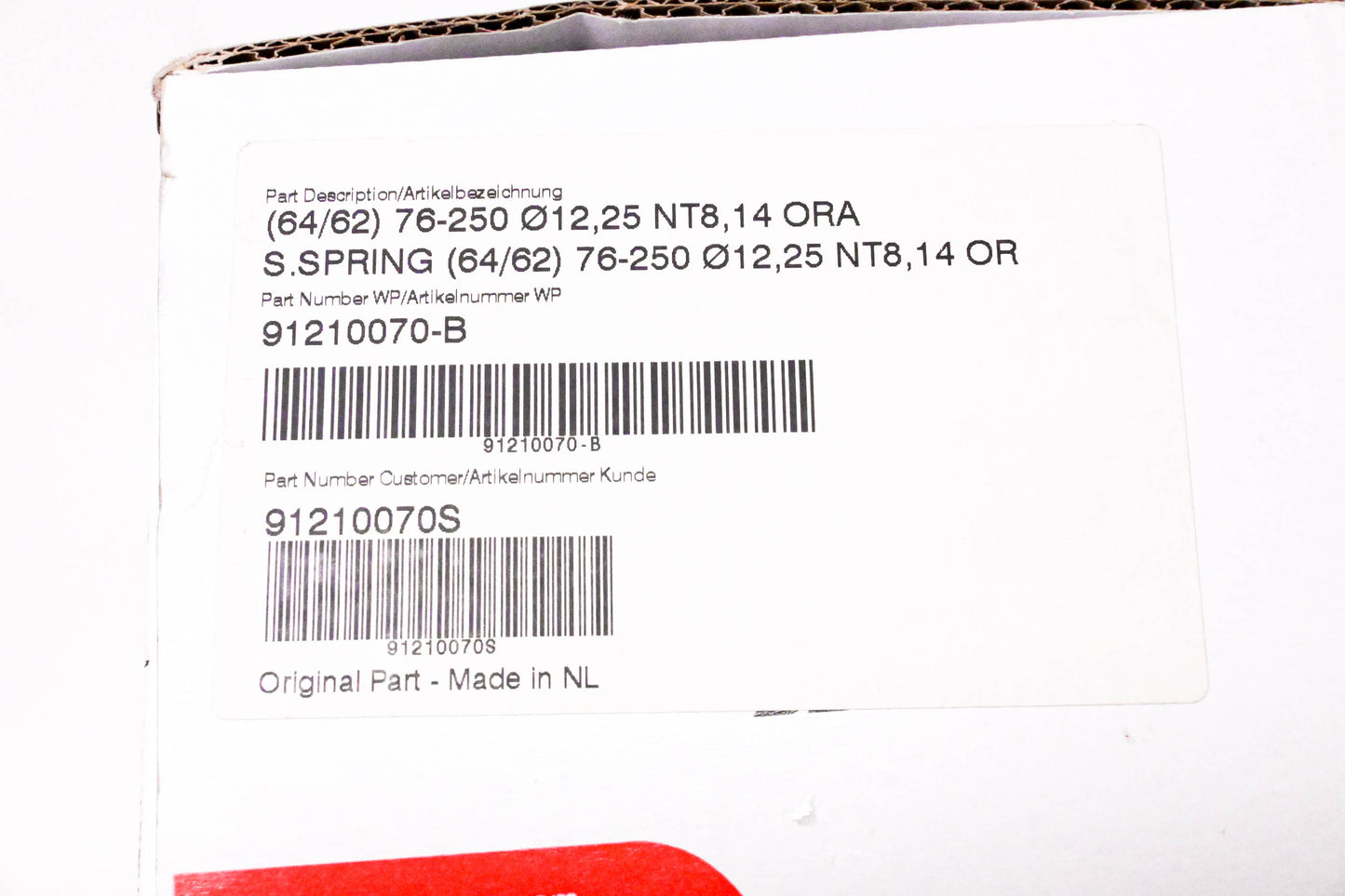 WP 91210070S, 91210070-B, 76-250 Rear Shock Spring NOS