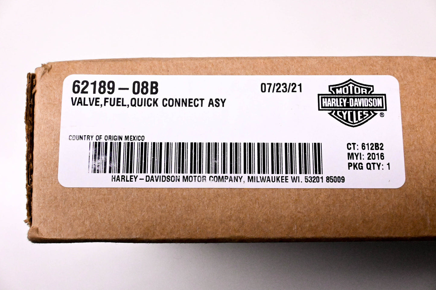 New OEM Harley-Davidson 62189-08B, 62189-08 Fuel Valve Quick Connect NOS