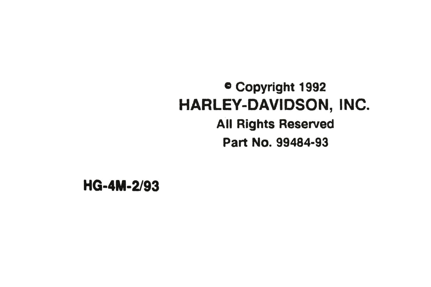 OEM Harley-Davidson 99484-93 Official Factory Service Manual XLH Models 1993