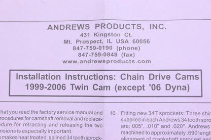 Andrews Products 288126 TW26 Twin 88 Cam kit NOS