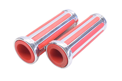 Aftermarket 78-065, 78065 Chrome & Red Ribbed Grip Kit NOS