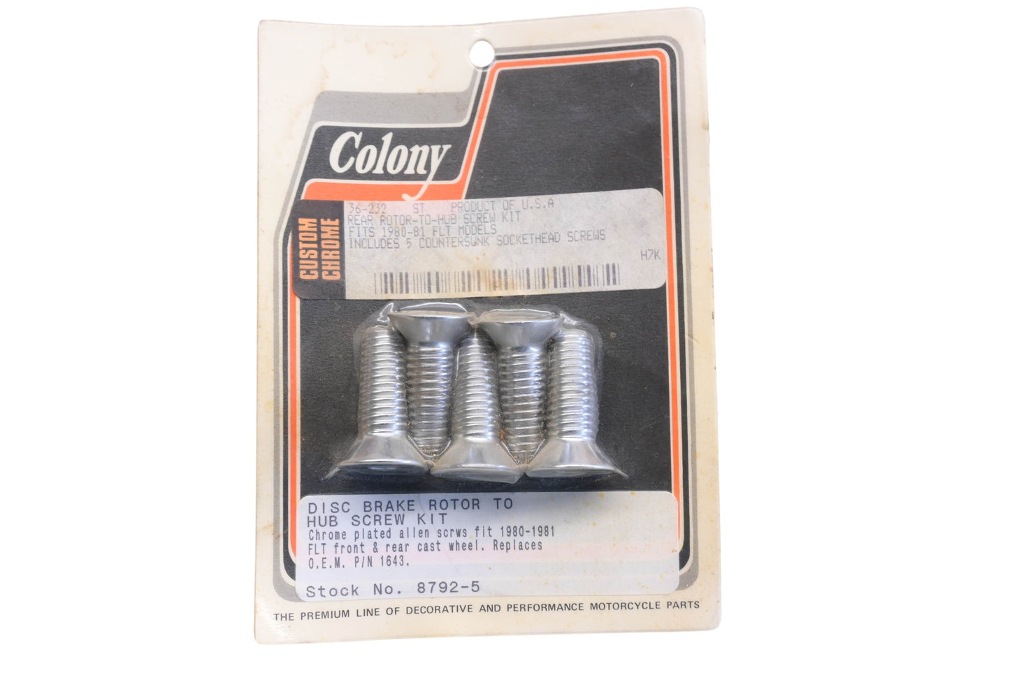 Colony 8792-5, 1643 Brake Rotor Hub Screw Kit NOS