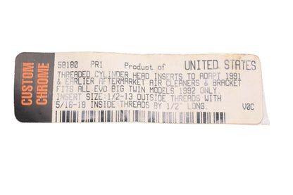 Custom Chrome 58180, 58-180 1/2'' Threaded Cylinder Head Insert NOS