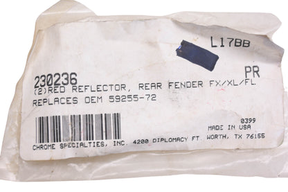 Chrome Specialties L17BB, 230236, 59255-72 Rear Fender Red Reflector NOS