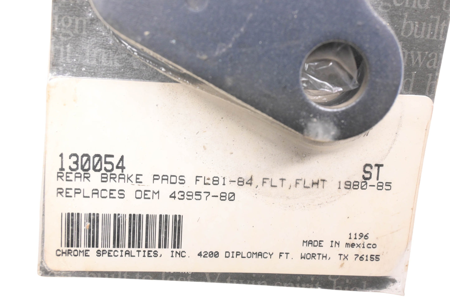 Chrome Specialties RBB-396-B, 130054, 43957-80 Rear Brake Pads NOS