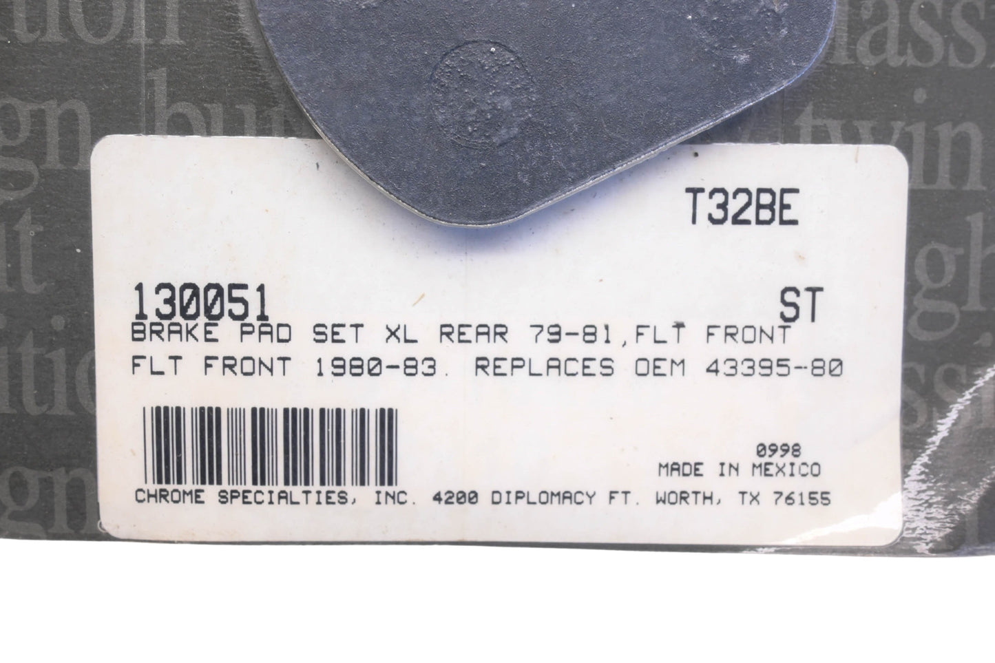 Chrome Specialties 130051, 43395-80 Brake Pads NOS