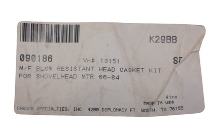 Chrome Specialties 090186, 13151 M/F Blow Resistant Head Gasket Kit NOS