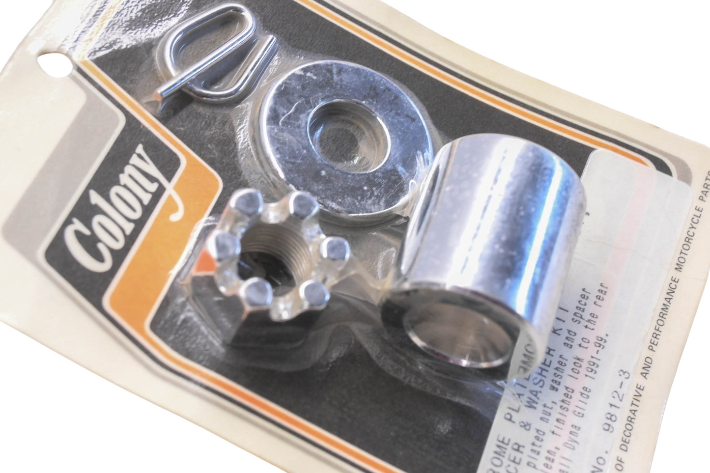 Colony 35935, 9812-3 Chrome Rear Axle Nut, Spacer, & Washer Kit NOS