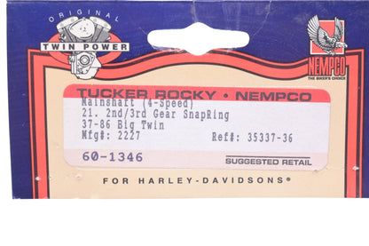 Tucker Rocky 60-1346, 2227, 35337-36 Twin Power 2nd/3rd Gear Snap Rings Qty 2 NOS