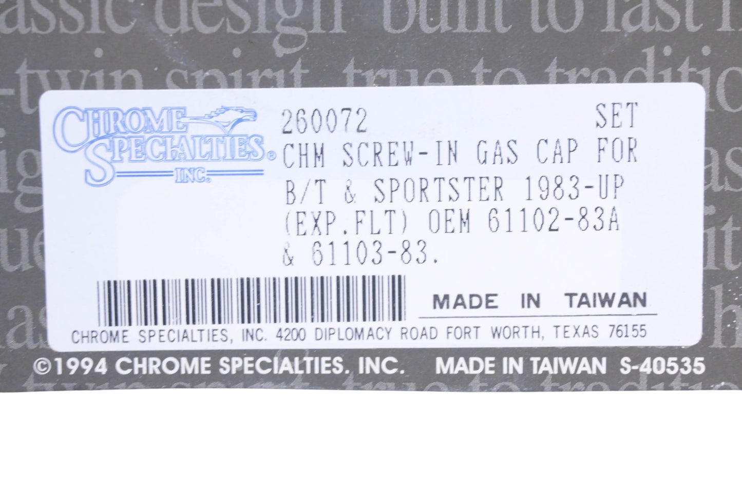 Chrome Specialties 260072 Chrome Gas Cap Kit NOS