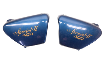 OEM Yamaha 3F8-21711-00-6J XS400 Blue Left & Right Side Covers 77-81