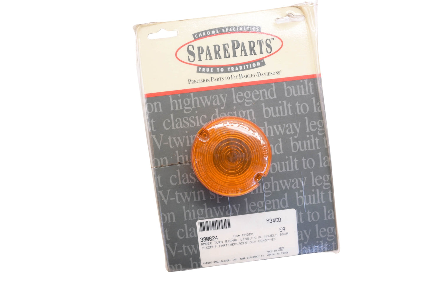 Chrome Specialties 330624, DHD2A, 68457-86 Amber Turn Signal Lens NOS