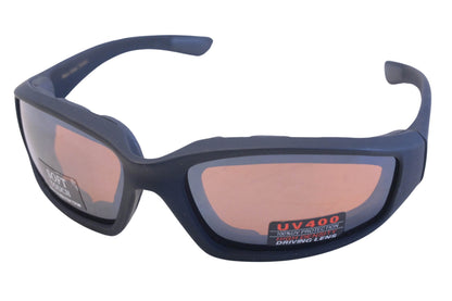 Maxx Sunglasses IM012-7 Black Frame Amber Tinted Foam Padded UV400 Driving Glasses NOS
