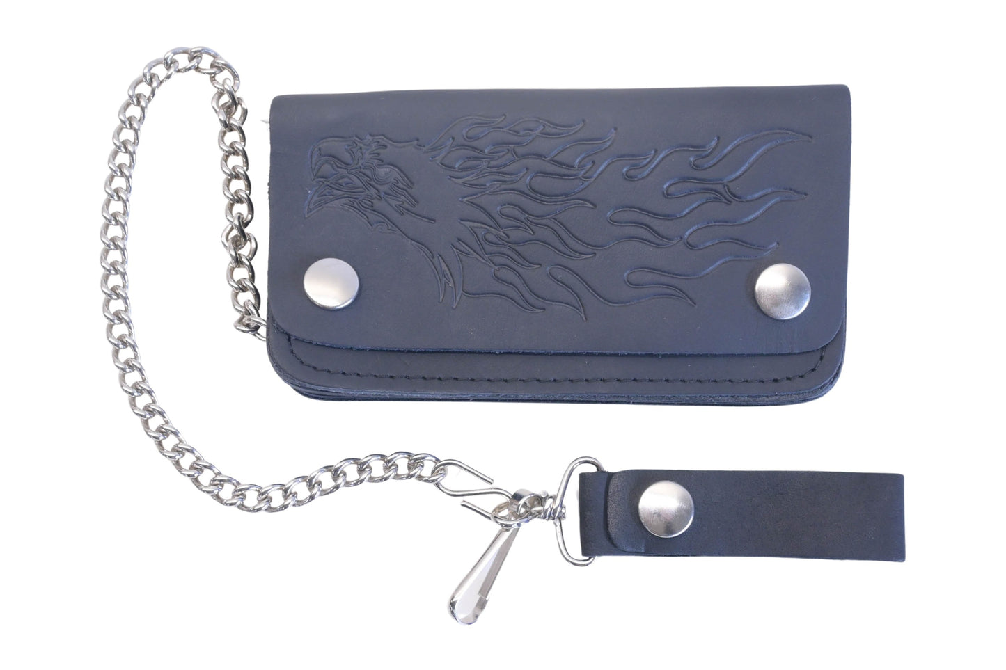 Aftermarket IM012-8 Black Leather Chain Wallet & Flaming Eagle Design NOS