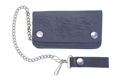 Aftermarket IM012-8 Black Leather Chain Wallet & Flaming Eagle Design NOS