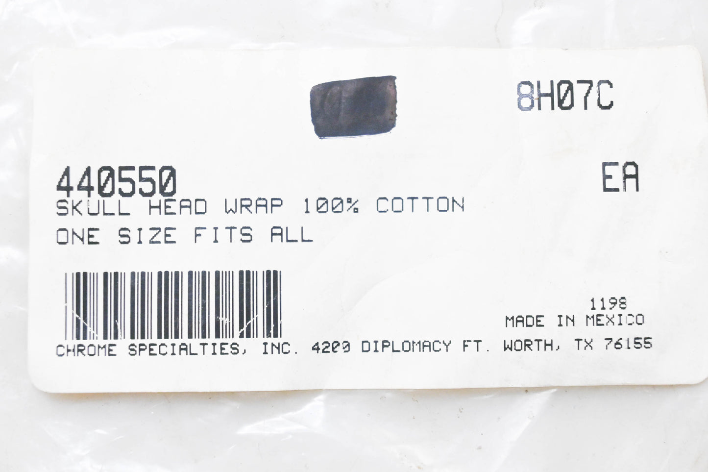 Chrome Specialties 440550 FlyDanna Skull Head Wrap Cotton One Size Fits All NOS