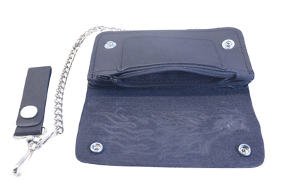 Aftermarket IM012-8 Black Leather Chain Wallet & Flaming Eagle Design NOS