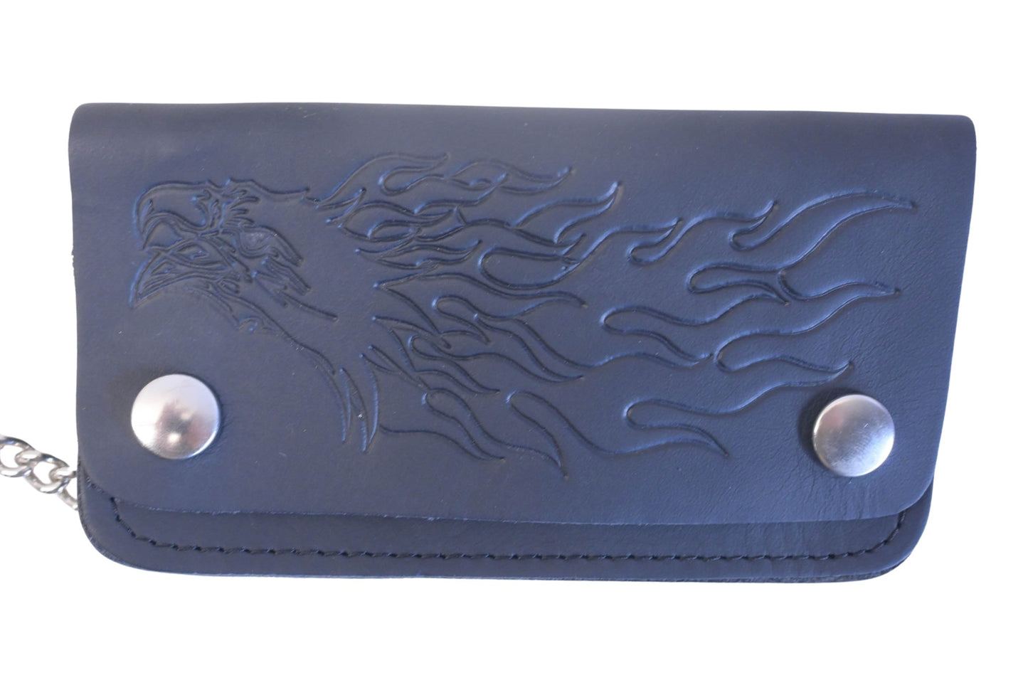 Aftermarket IM012-8 Black Leather Chain Wallet & Flaming Eagle Design NOS