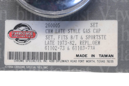 Chrome Specialties 260005, 61102-73, 61103-73A Late Style Chrome Gas Cap Kit NOS