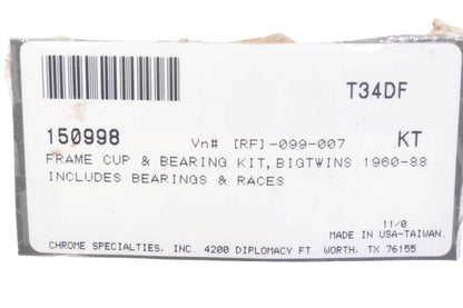 Chrome Specialties 150998, T34DF Frame Cup & Bearing Kit NOS
