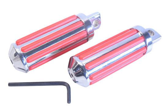 Custom Chrome 78-141, 78141 Large Male Chrome Red Ribbed Foot Peg Pair NOS