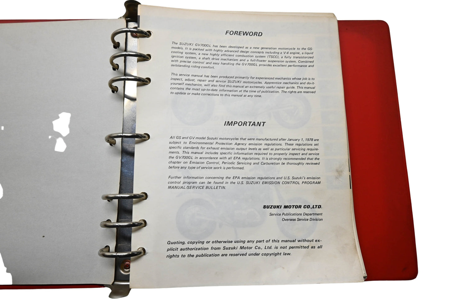 OEM Suzuki 99500-36040-03E GV700GL Service Manual