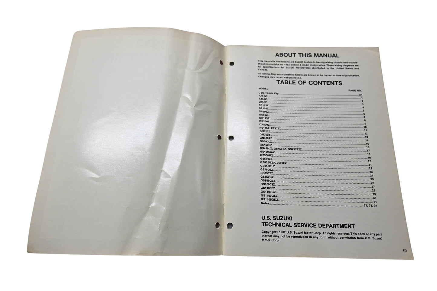 OEM Suzuki 99923-13821 1982 Suzuki Wiring Diagrams Manual