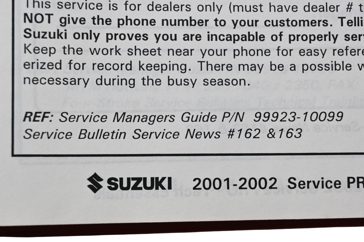 OEM Suzuki 99923-10099 Service Pro 2003 Service Training Tech Essentials Guide