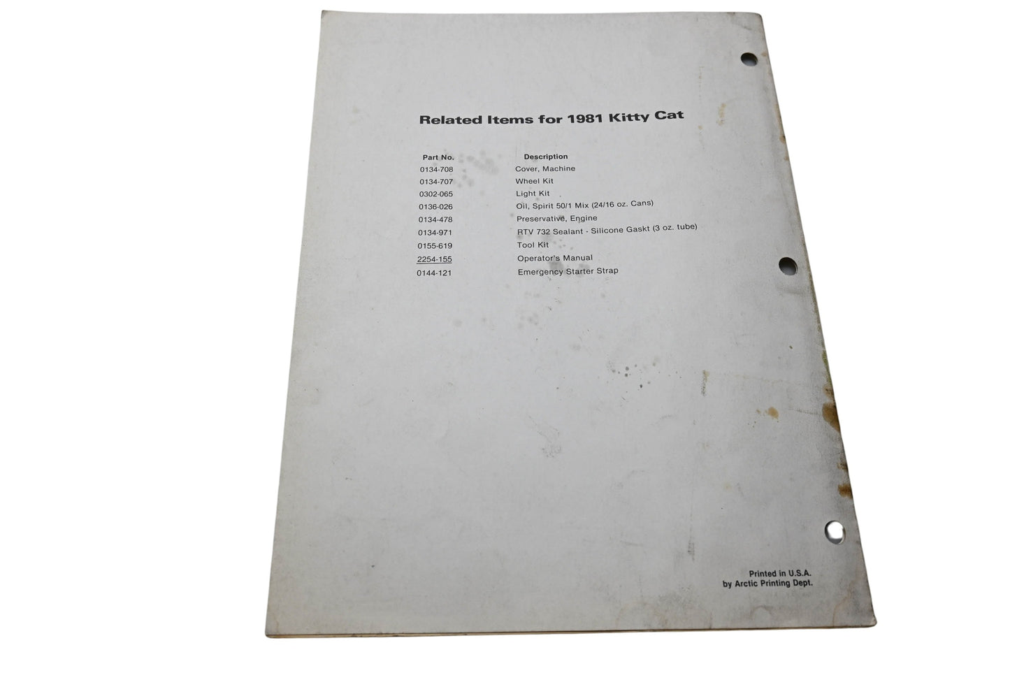 OEM Arctic Cat BF018-51 1981 Kitty Cat Illustrated Parts Manual