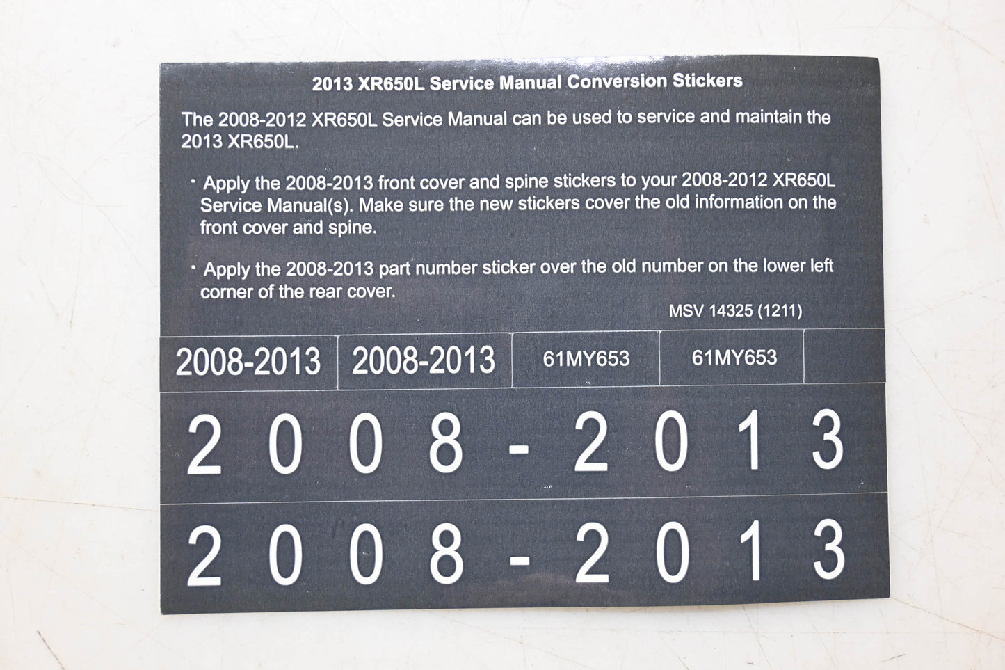 New OEM Honda MSV 14325 2013 XR650L Service Manual Conversion Sticker Kit NOS