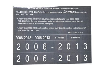 New OEM Honda MSV 14284 2013 TRX250EX/X Service Manual Conversion Sticker Kit NOS