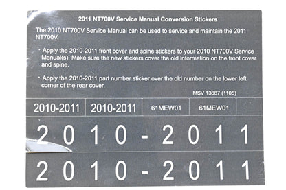 New OEM Honda MSV 13687 2011 NT700V Service Manual Conversion Sticker Kit NOS