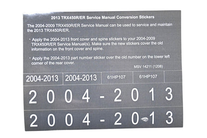 New OEM Honda MSV 14211 2013 TRX450R/ER Service Manual Conversion Sticker Kit NOS