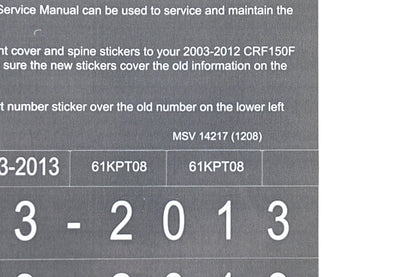 New OEM Honda MSV 14217 2013 CRF150F Service Manual Conversion Sticker Kit NOS