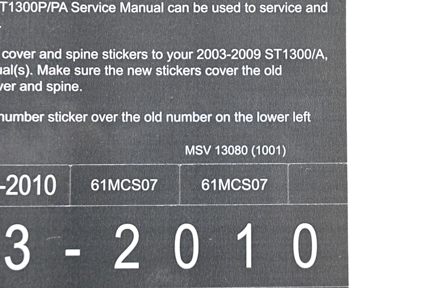 New OEM Honda MSV 13080 2003-2010 ST1300/A ST1300P/PA Service Manual Conversion Sticker Kit NOS