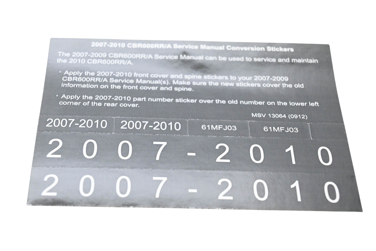 New OEM Honda MSV 13064 2007-2010 CBR600RR/A Service Manual Conversion Sticker Kit NOS