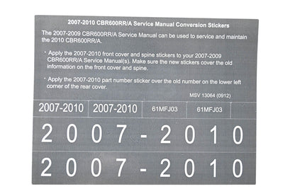 New OEM Honda MSV 13064 2007-2010 CBR600RR/A Service Manual Conversion Sticker Kit NOS
