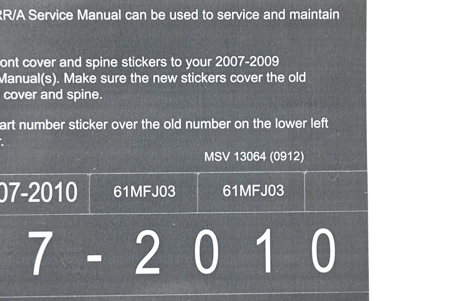 New OEM Honda MSV 13064 2007-2010 CBR600RR/A Service Manual Conversion Sticker Kit NOS