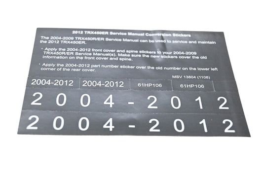 New OEM Honda MSV 13804 2012 TRX450ER Service Manual Conversion Sticker Kit NOS